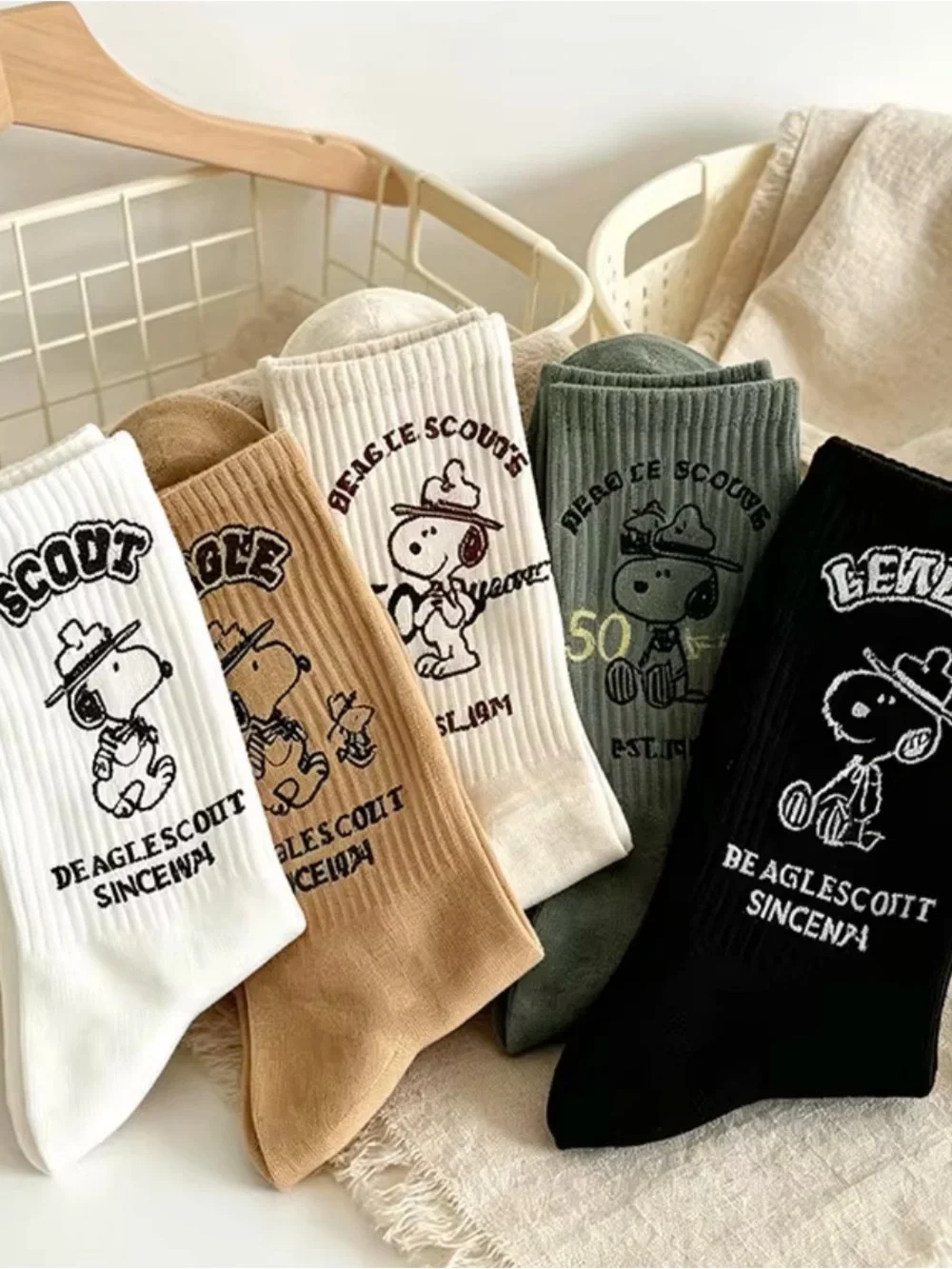 NWT Snoopy Beagle Scout 50 Years Crew Socks Bundle 5 Pairs